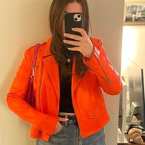 Theory Orange Leather Jacket